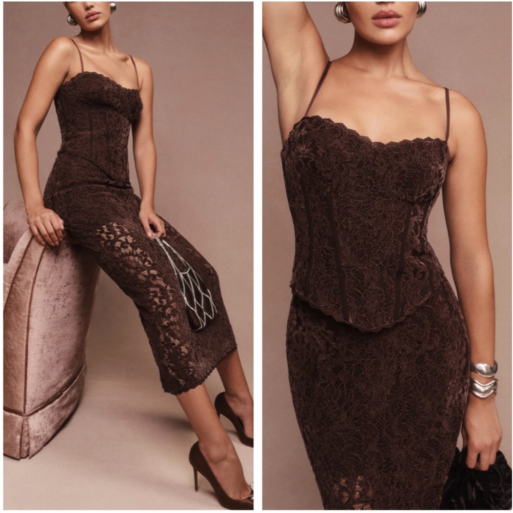 Reformation Brown Lace Midi Dress